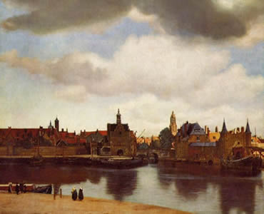 Dutch painter Jan Vermeer painted the town of Delft, Holland where he lived for his entire life (1632-1675). Above the town, he painted <a href="/earth/Atmosphere/clouds/stratocumulus.html&edu=elem">stratocumulus clouds</a> in the sky. Stratocumulus clouds usually produce only light precipitation, in the 
form of <a href="/earth/Atmosphere/precipitation/drizzle.html&edu=elem">drizzle</a>.<p><small><em>Image courtesy of Corel</em></small></p>