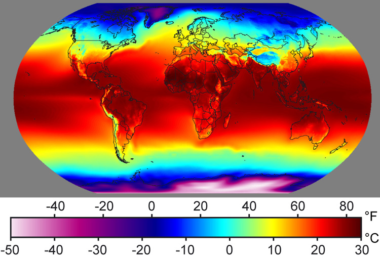 Earth surface air temperatures present day
