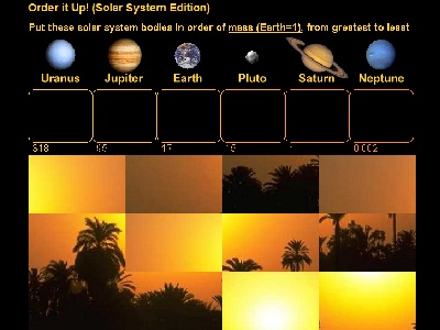Does any planet have a stronger magnetic field than Mars? Which planets have a greater mass than Jupiter? Which are denser? Which are larger? Find out while playing the Solar System Edition of <a href="/games/order_planets_intro.html&edu=high&dev=">Order It Up</a>!  Measures of size and scale help us understand the magnitude of objects. Play with scales while trying to arrange planets by magnitude of mass, size, temperature, density, distance, gravity or magnetic field. Correctly order the planets and you unscramble a mystery picture!<p><small><em></em></small></p>