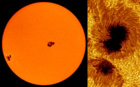 Sunspots - on the solar disk and a closeup