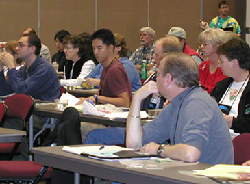 Our staff conducts numerous workshops and presentations at conferences and 
other venues for the professional development of geoscience educators. You can 
access the materials from these workshops <a 
href="/teacher_resources/main/w2u_workshops.html&edu=high&dev=">
here</a>.<p><small><em> Windows to the Universe original image</em></small></p>