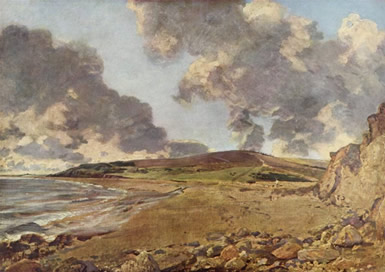 British painter John Constable  (1776-1837) made many paintings of clouds. It looks like he depicted towering <a href="/earth/Atmosphere/clouds/cumulus.html&edu=elem&dev=">cumulus clouds</a> in this painting of Weymouth Bay.  These clouds may have turned into <a href="/earth/Atmosphere/clouds/cumulonimbus.html&edu=elem&dev=">cumulonimbus</a> and a <a href="/earth/Atmosphere/tstorm.html&edu=elem&dev=">storm</a> later in the day.<p><small><em> Public domain/Wikipedia</em></small></p>
