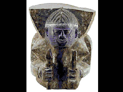 <a href="/mythology/shango_storm.html&edu=high&dev=1">Shango</a> was the forth king of the ancient Oyo Empire, the West African center of culture and politics for the Yoruba people.After his death, he became known as the god of <a href="/earth/Atmosphere/tstorm/tstorm_lightning.html&edu=high&dev=1">thunder and lightning</a>. In artwork, such as this wood carving, he is often depicted with a double ax on his head, the symbol of a thunderbolt, or he is depicted as a fierce ram.<p><small><em>Image Courtesy of the Hamill Gallery of African Art, Boston, MA</em></small></p>